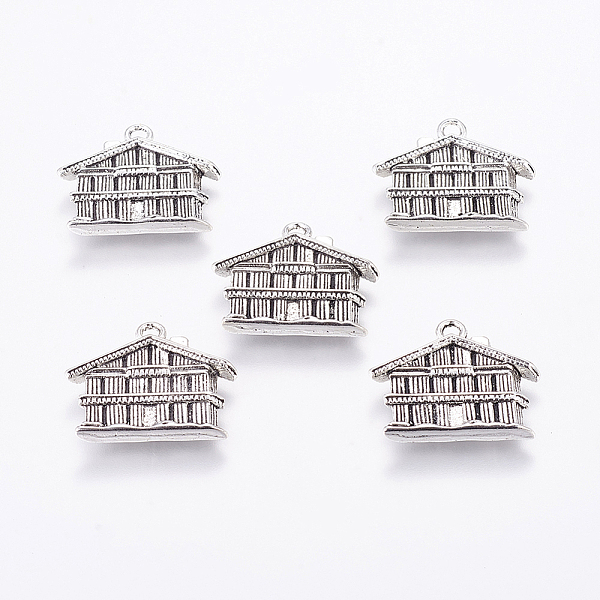 

PandaHall Vintage Tibetan Style Alloy Pendants, Lead Free, Building, Antique Silver, 20x24x3mm, Hole: 2mm Alloy Building