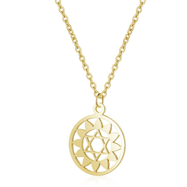 

PandaHall 201 Stainless Steel Pendants Necklaces, with Cable Chains, Flat Round with Flower, Golden, 16.3 inch(40cm), 1mm 201 Stainless...