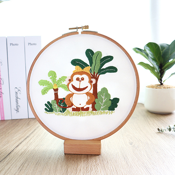 

PandaHall DIY Display Decoration Embroidery Kit, including Embroidery Needles & Thread & Fabric, Monkey Pattern, 118x124mm Cloth Monkey