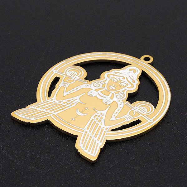 

PandaHall 201 Stainless Steel Pendants, Laser Cut, Ring with Goddess, Golden, 37.5x31.5x1mm, Hole: 1.5mm 201 Stainless Steel Human