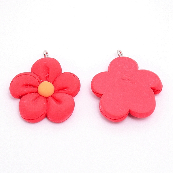 

PandaHall Resin Pendants, with Platinum Iron Finding, Flower, Crimson, 35x30x6mm, Hole: 2mm Iron+Resin Flower Pink