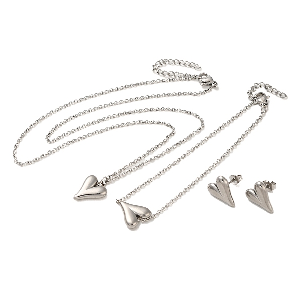 

PandaHall Heart 304 Stainless Steel Pendant Necklaces & Bracelets & Stud Earrings Sets for Women, Stainless Steel Color, 17.95 inch(456mm)...