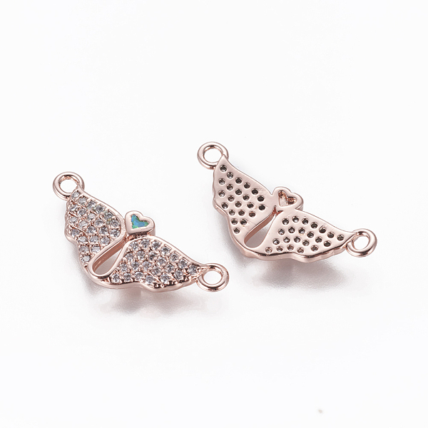 

PandaHall Brass Cubic Zirconia Links, with Synthetic Opal, Wing with Heart, Rose Gold, Green, 9x22x2mm, Hole: 1.6mm Brass+Cubic Zirconia...