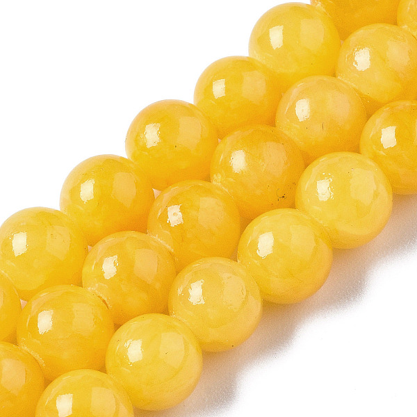 

PandaHall Natural Dyed Yellow Jade Gemstone Bead Strands, Round, Gold, 6mm, Hole: 1mm, about 66pcs/strand, 15.7 inch Yellow Jade Round Gold