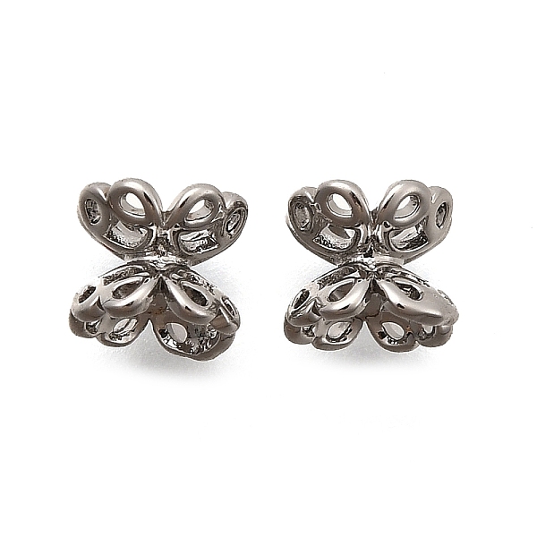 Brass Bead Caps, Flower, Platinum, 6.5x5mm, Hole: 1mm