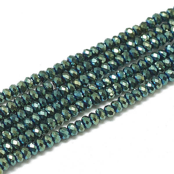 

PandaHall Electroplate Glass Beads Strands, Faceted, Rondelle, Teal, 2.5x1.5mm, Hole: 0.8mm, about 160~165pcs/strand, 13.78 inch~14.17 inch..., Cyan