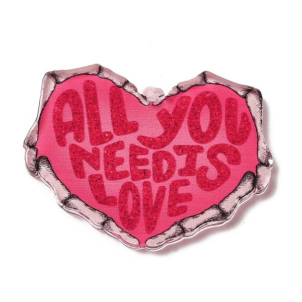 

PandaHall Valentine's Day Printed Acrylic Pendants, Heart with Word "ALL YOU NEED IS LOVE", Hot Pink, 29.5x39.5x2.5mm, Hole: 1.6mm Acrylic...