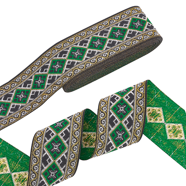 

PandaHall Ethnic Style Polyester Ribbon, for Clothing Accessories, Green, Flat, Wave Pattern, 2 inch(50mm), about 7.66 Yards(7m)/Bundle...