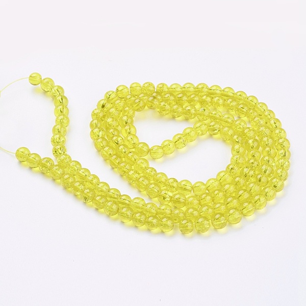 1Strand Yellow Transparent Crackle Glass Round Beads Strands