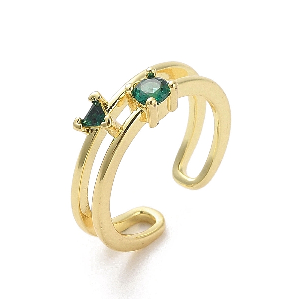 

PandaHall Brass Pave Cubic Zirconia Open Cuff Rings, Round and Triangle, Real 18K Gold Plated, Inner Diameter: 17.4mm Brass+Cubic Zirconia..., Green