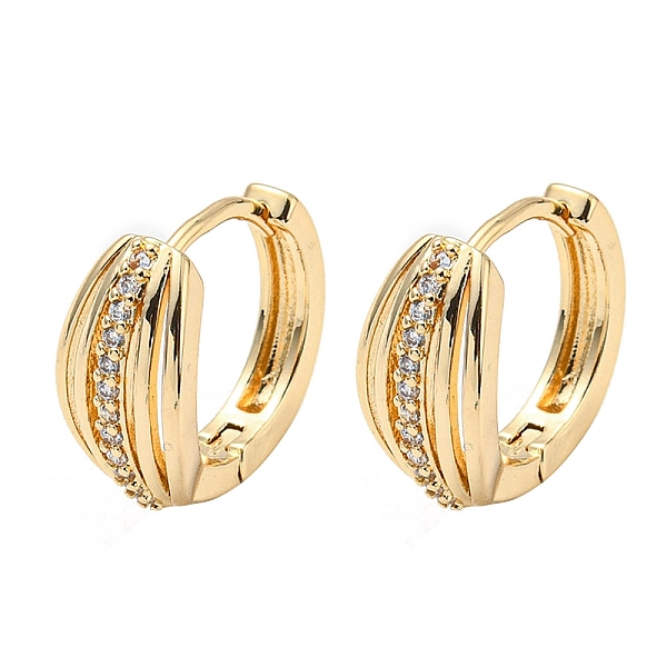 

PandaHall Brass with Clear Cubic Zirconia Hoop Earrings, Light Gold, 15x7mm Brass
