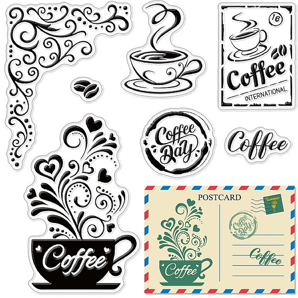 

PandaHall CRASPIRE Coffee Clear Rubber Stamps Vintage Iron Orchid Postcard Cups Flowers Retro Transparent Silicone Stamp Stamp for DIY Card...