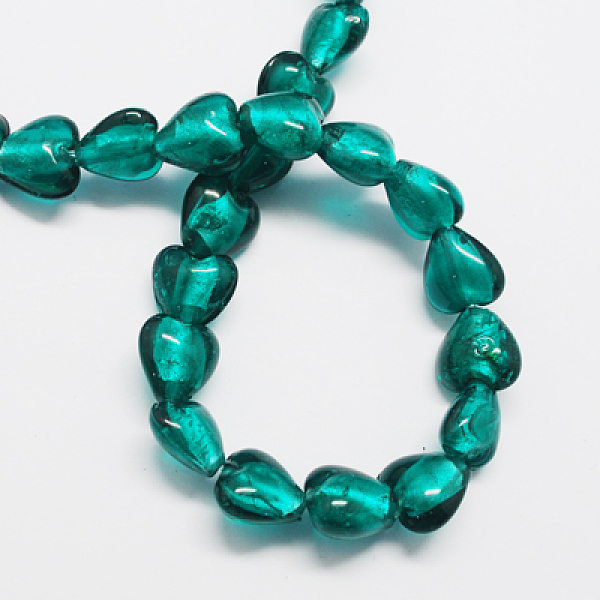 

PandaHall Handmade Silver Foil Glass Beads, Heart, Teal, 15x15x10mm, Hole: 1~2mm Silver Foil Heart Cyan