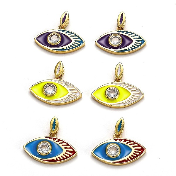 

PandaHall Brass Clear Cubic Zirconia Pendants, with Enamel, Long-Lasting Plated, with Jump Ring, Real 18K Gold Plated, Eye, Mixed Color..., Multicolor