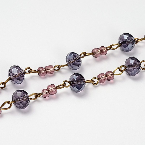

PandaHall Glass Rondelle Beads Chains for Necklaces Bracelets Making, with Glass Seed Beads and Antique Bronze Iron Eye Pin, Unwelded, Mixed..., Multicolor