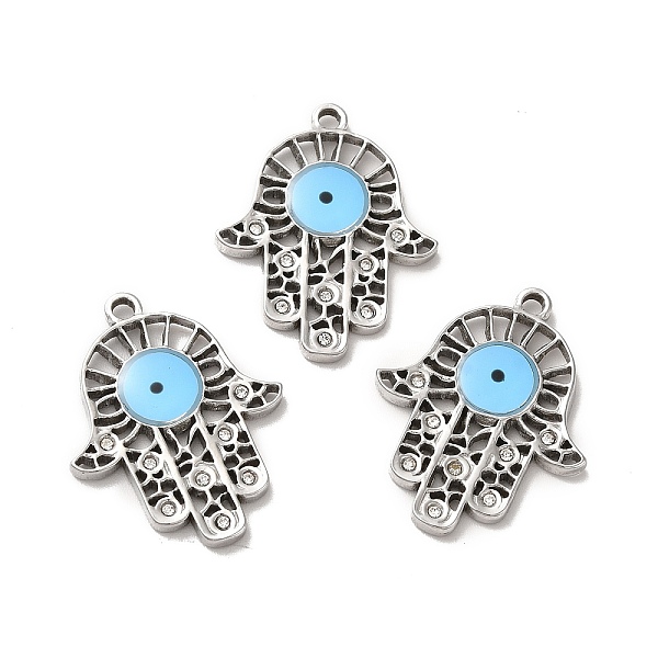 

PandaHall 304 Stainless Steel Enamel Pendants, with Crystal Rhinestone, Hamsa Hand with Evil Eye, Stainless Steel Color, 25x20x2mm, Hole...