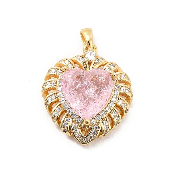 

PandaHall Brass Micro Pave Clear Cubic Zirconia Pendants, with Glass, Heart, Real 18K Gold Plated, Pink, 24.5x21.5x9mm, Hole: 4x2.5mm...
