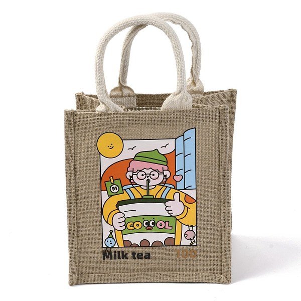 

PandaHall Jute Bag, with Handles, Gifts Bags, Rectangle, Human Pattern, 35cm, 23x21x15.5cm, Fold: 23x21x1.3cm Cloth Human