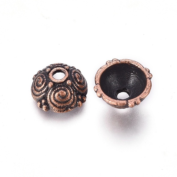 

PandaHall Alloy Bead Caps, Lead Free and Cadmium Free, Red Copper Color, 8x8x4.5mm, Hole: 2mm, Inner Diameter: 6mm Alloy