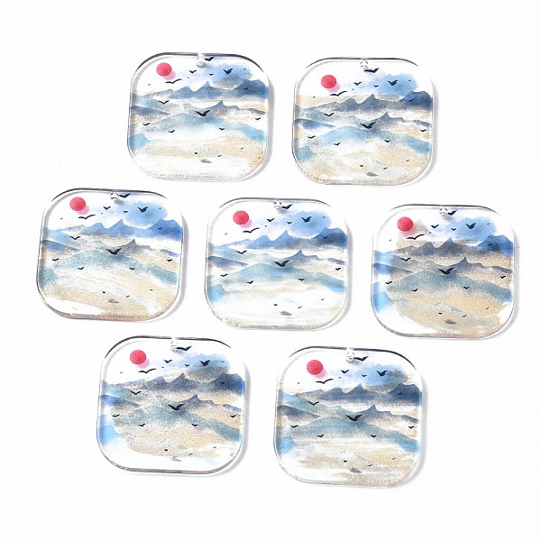 

PandaHall Transparent Printed Acrylic Pendants, Square with Mountain, Colorful, 30x30x2.5mm, Hole: 1.2mm Acrylic Square