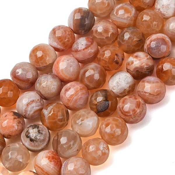 Brins de perles d'agate craquelée de feu naturel à facettes