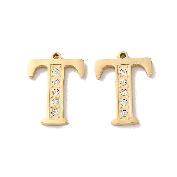 

PandaHall Real 14K Gold Plated 304 Stainless Steel Pendants, with Rhinestone, Letter T, 18x13.5x2mm, Hole: 1.2mm Stainless Steel+Rhinestone..., Clear