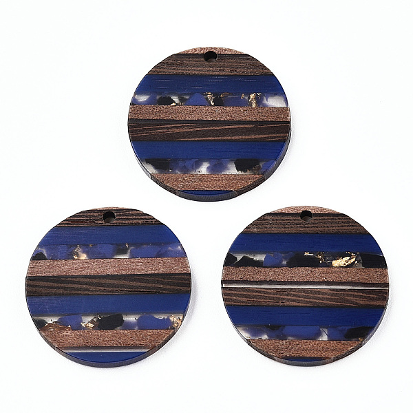 

PandaHall Transparent Resin & Walnut Wood Pendants, with Gold Foil, Flat Round Charm, Dark Blue, 30x3.5mm, Hole: 2mm Resin+Wood Flat Round