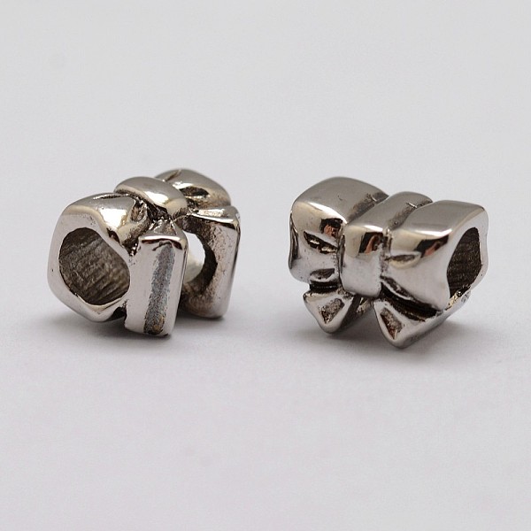 PandaHall 304 Stainless Steel European Beads, Large Hole Beads, Bowknot, Antique Silver, 12x9x9mm, Hole: 5mm 304 Stainless Steel Bowknot