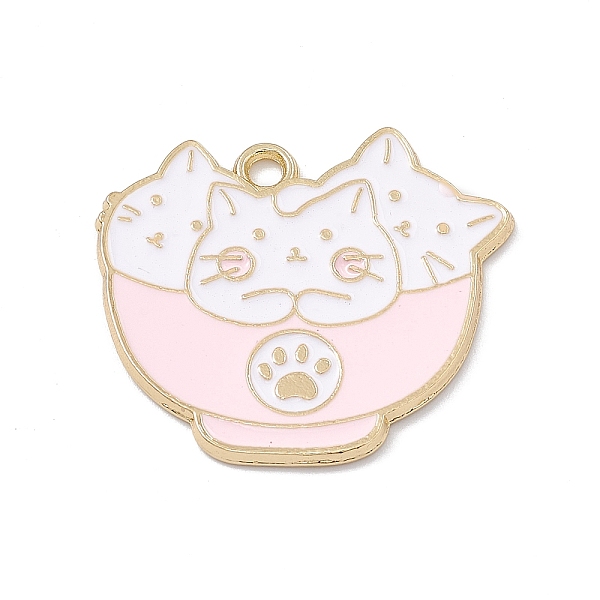 

PandaHall Alloy Enamel Pendant, Golden, Bowl with Cat Charm, Misty Rose, 27x30.5x1.5mm, Hole: 2.2mm Alloy+Enamel Cat Shape