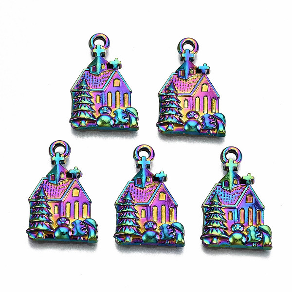 

PandaHall Rainbow Color Alloy Pendants, Cadmium Free & Lead Free, Church, 21.5x14x2mm, Hole: 1.6mm Alloy Building