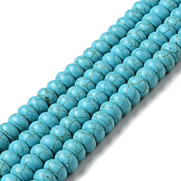 PandaHall Synthetic Turquoise Beads Strand, Dyed, Rondelle, Turquoise, 10x6mm, Hole: 1mm, about 45pcs/strand, 15.75 inch, 14strands/1000g...