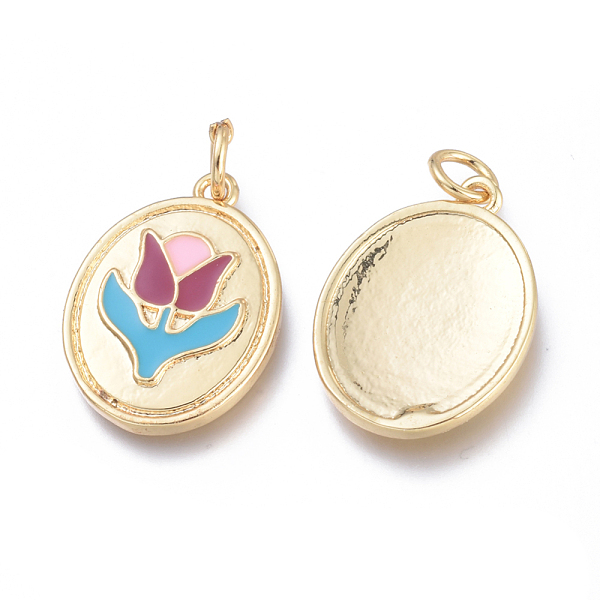 

PandaHall Brass Pendants, with Enamel and Jump Rings, Long-Lasting Plated, Cadmium Free & Lead Free & Nickel Free, Oval with Tulip, Colorful...