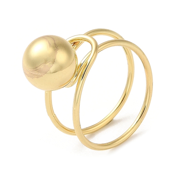 

PandaHall Brass Adjustable Rings, Big Ball Ring for Women, Real 18K Gold Plated, US Size 7 1/2(17.7mm), 7.5~9mm Brass Round