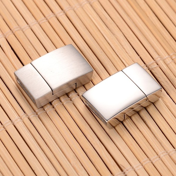 

PandaHall Mixed Smooth & Matte 304 Stainless Steel Rectangle Magnetic Clasps with Glue-in Ends, Stainless Steel Color, 20x12x5mm, Hole...
