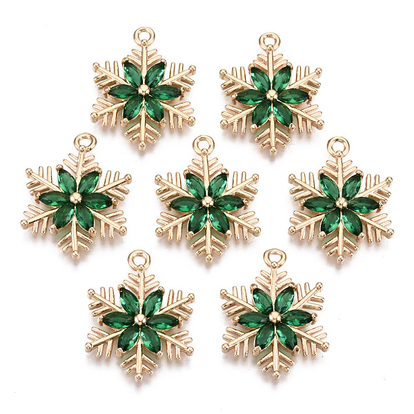 

PandaHall Christmas Brass Glass Pendants, Long-Lasting Plated, Snowflake, Light Gold, Sea Green, 21x16x3mm, Hole: 1.6mm Brass+Glass...