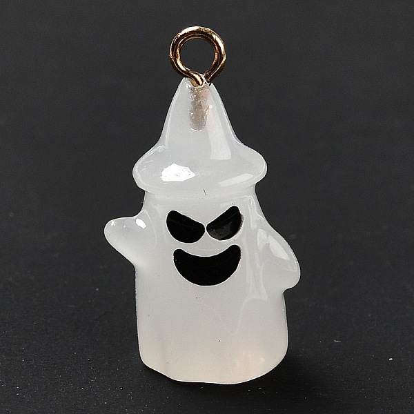 

PandaHall Halloween Theme Opaque Resin Pendants, with Light Gold Tone Alloy Findings, Ghost with Hat, WhiteSmoke, 21x11x8.5mm, Hole: 1.5mm..., White