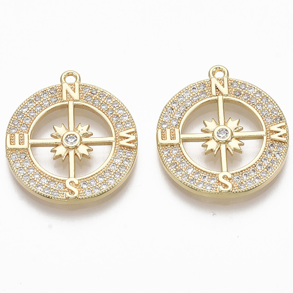 

PandaHall Brass Micro Pave Cubic Zirconia Pendants, Nickel Free, Flat Round with Four Cardinal Directions, Clear, Real 18K Gold Plated...