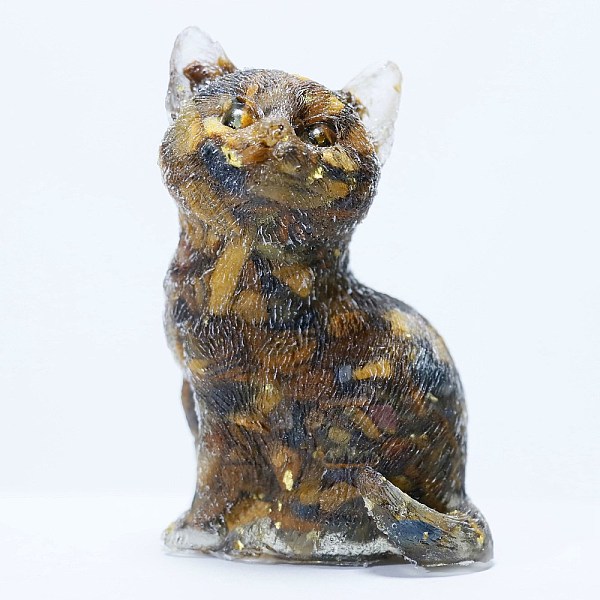 

PandaHall Resin Craft Display Decorations, with Natural Tiger Eye Chip, Cat Shape Figurine, for Home Feng Shui Ornament, 75x50x36mm Tiger...