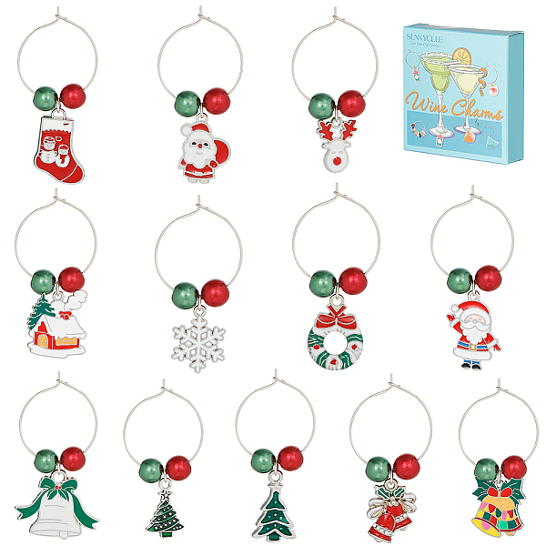 

PandaHall Christmas Theme Alloy Enamel Wine Glass Charms, with Brass Hoop Earring Findings and Glass Pearl Bead, Mixed Shapes, Mixed Color..., Multicolor