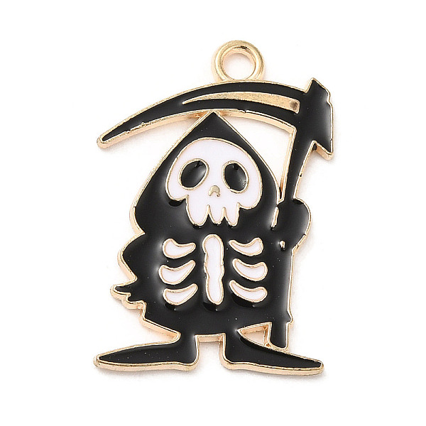 

PandaHall Halloween Themed KC Gold Plated Alloy Enamel Pendants, Skeleton, 26x17.5x1mm, Hole: 2mm Alloy+Enamel Skeleton