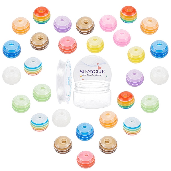

PandaHall SUNNYCLUE Transparent Stripe Resin Beads, Round, with Clear Elastic Crystal Thread, Mixed Color, 8mm, Hole: 2mm, 11 colors..., Multicolor