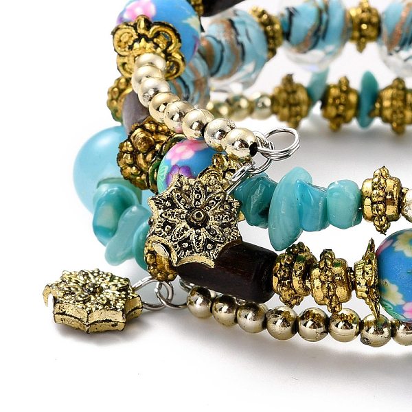 

PandaHall Boho Multi-strand Irregular Synthetic Turquoise Beads Wrap Bracelet, Flower Charm Bracelet, Wood & Round Flower Beads Bracelet...