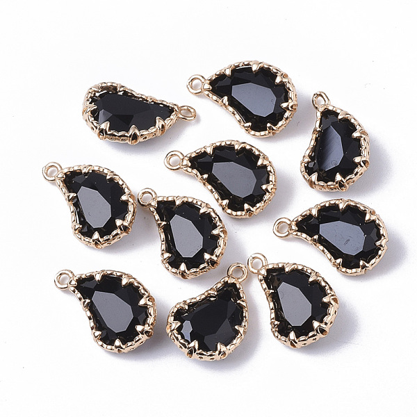 

PandaHall Glass Pendants, with Golden Tone Brass Cabochon Pendant Settings, Prong Settings, Faceted, Dyed, Teardrop, Black, 19x11.5x5.5mm...