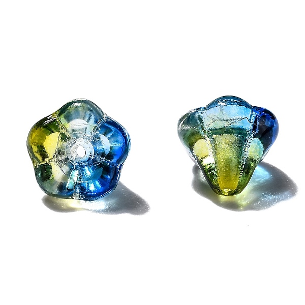 

PandaHall Transparent Czech Glass Beads, Two Tone, Flower, Yellow, 10x8mm, Hole: 2mm, about 120pcs/bag Czech Glass Flower Yellow