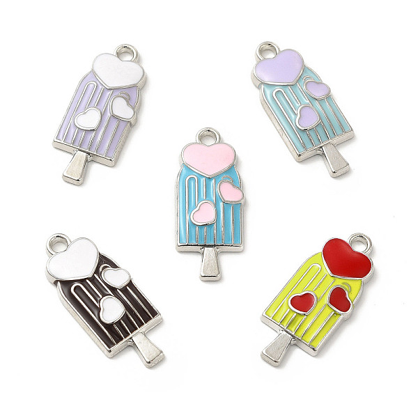 

PandaHall Summer Theme Alloy Enamel Pendants, Ice Sucker with Heart Charms, Platinum, Mixed Color, 24x10x3mm, Hole: 1.8mm Alloy+Enamel Food..., Multicolor