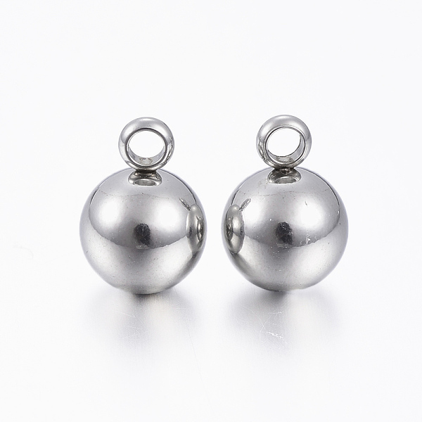 

PandaHall 201 Stainless Steel Round Ball Charms, Stainless Steel Color, 11x8mm, Hole: 2mm 201 Stainless Steel Round