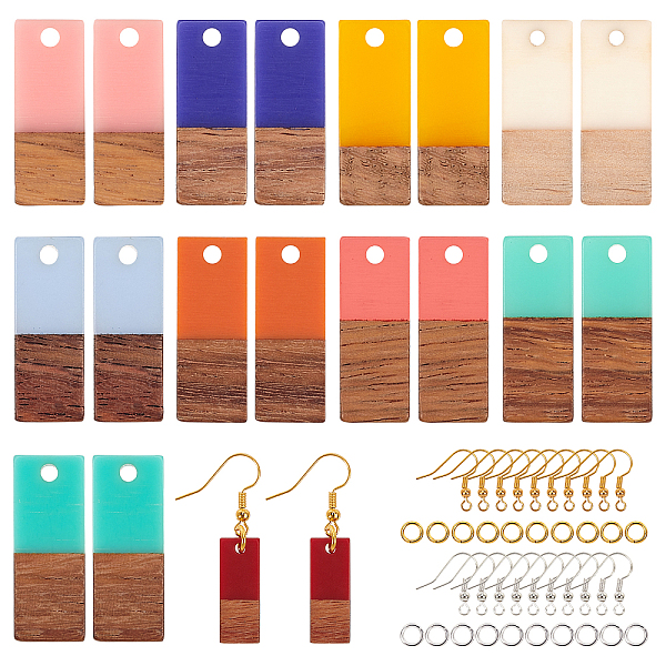 

PandaHall Olycraft DIY Dangle Earring Making Kits, Including Resin & Wood Pendants, Brass Earring Hooks & Jump Rings, Rectangle, Mixed Color..., Multicolor