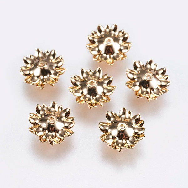 

PandaHall Multi-Petal Brass Bead Caps, Flower, Real 18K Gold Plated, 11x5.5mm, Hole: 1mm Brass