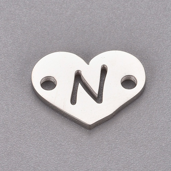 

PandaHall 304 Stainless Steel Links, Heart with Letter, Stainless Steel Color, Letter.N, 9x12x1mm, Hole: 1.2mm 304 Stainless Steel Heart