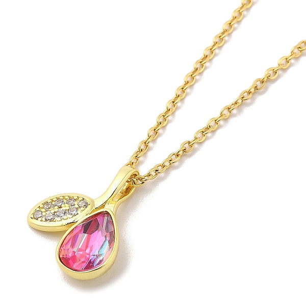 

PandaHall 304 Stainless Steel Pendant Necklaces, Brass Micro Pave Cubic Zirconia Pendant Necklaces, Peach, 17.32 inch(44cm) Pendant: 19x15mm..., Silver